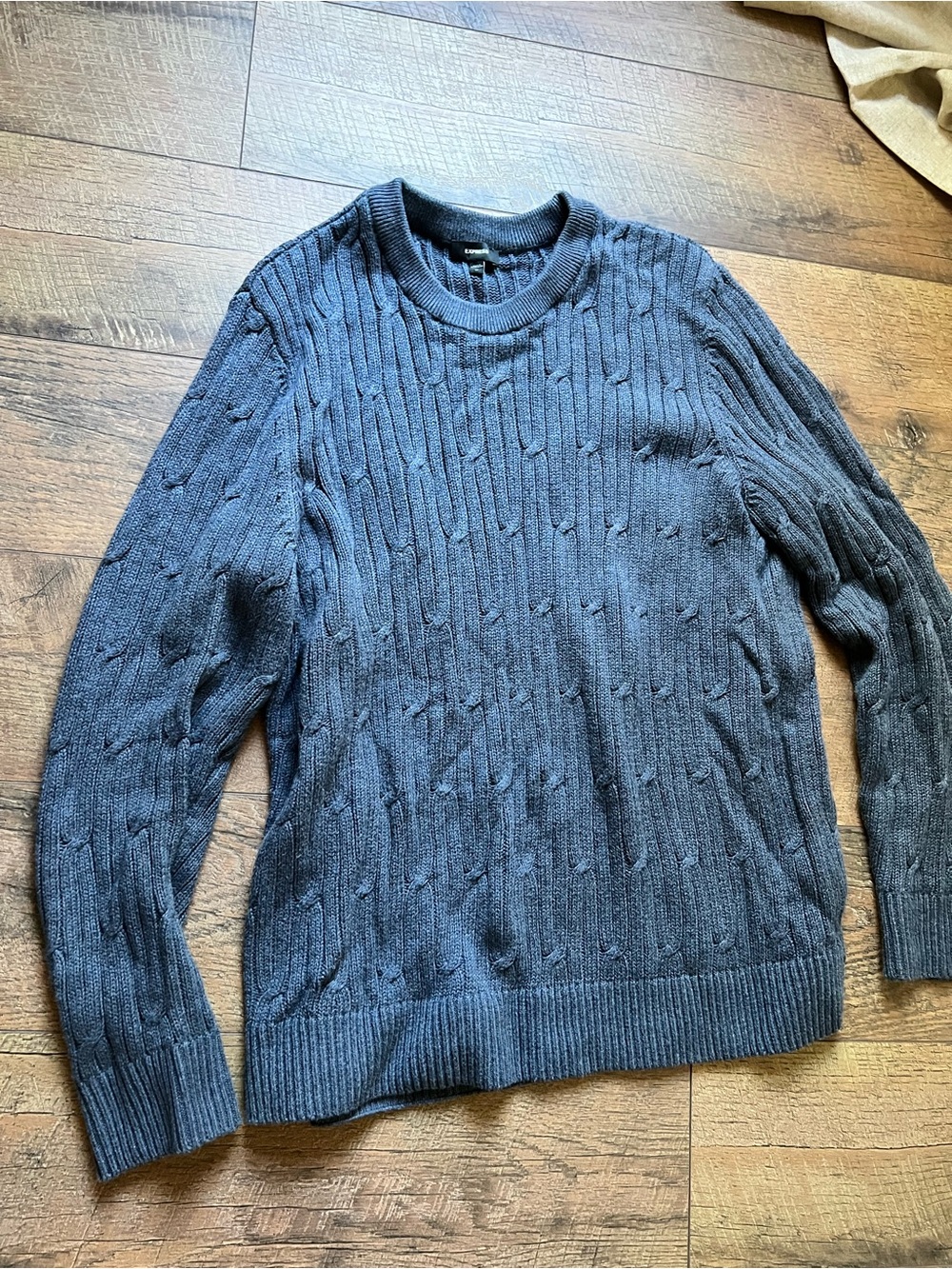Express Men's Crewneck Cable Knit Sweater - Charcoal